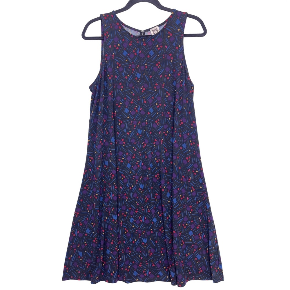 Anne Klein Black Multi Color Abstract Print Sleeveless A-Line Dress Large